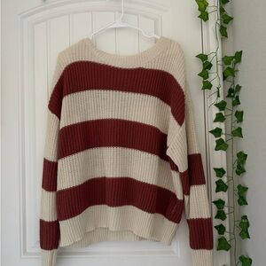 FAVLUX Cream and Brown Striped Sweater